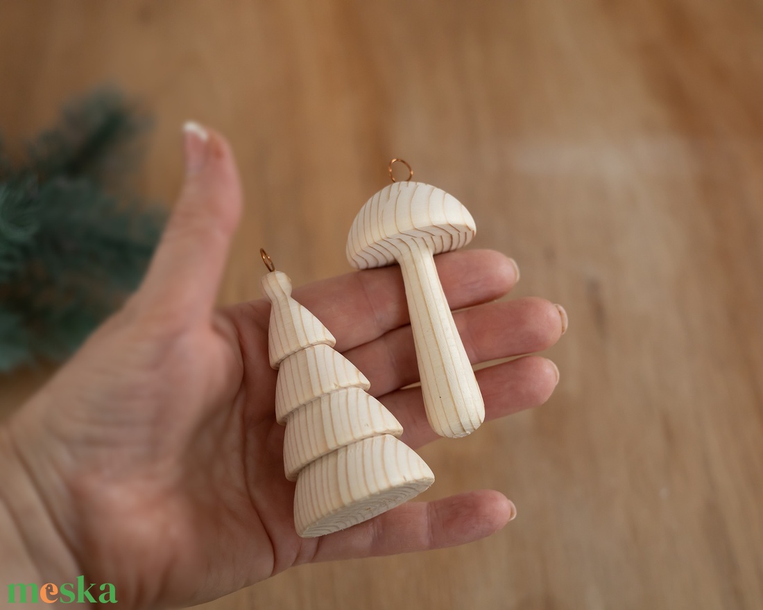 12 darabos kézzel esztergált fa karácsonyfadísz szett  kreatív, festhető, natúr, rusztikus vintage dekoráció - diy (csináld magad) - egységcsomag - Meska.hu