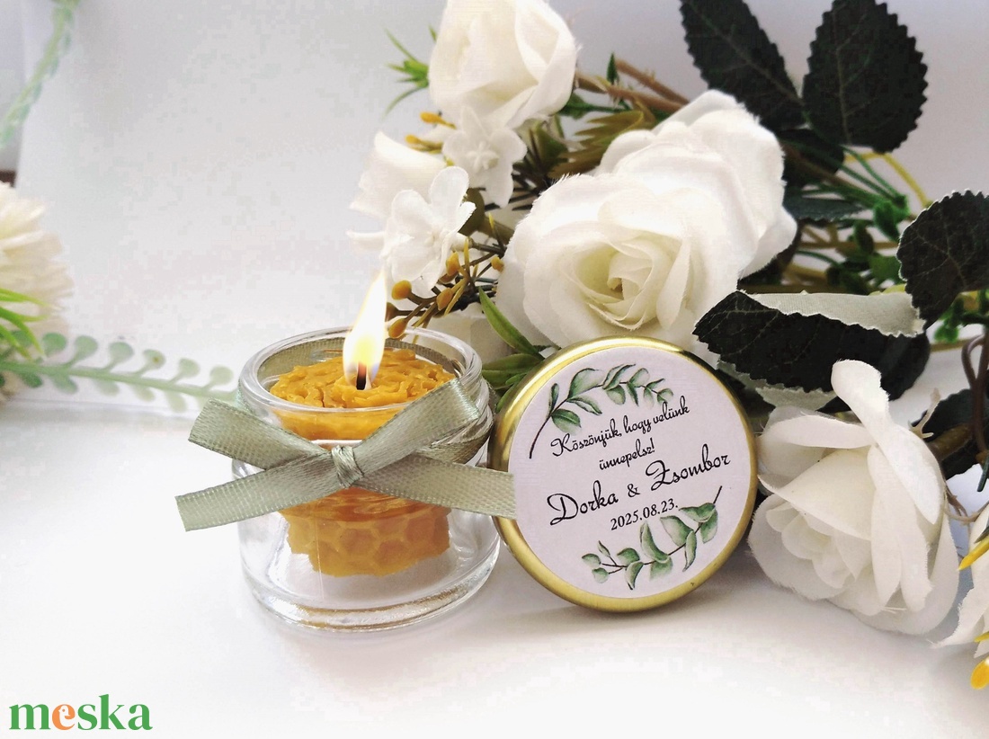 ZÖLD  Esküvői gyertyás köszönet ajándék,egyedi méhviaszos  köszönő ajándék, esküvői köszönet ajándék - esküvő - emlék & ajándék - köszönőajándék - Meska.hu