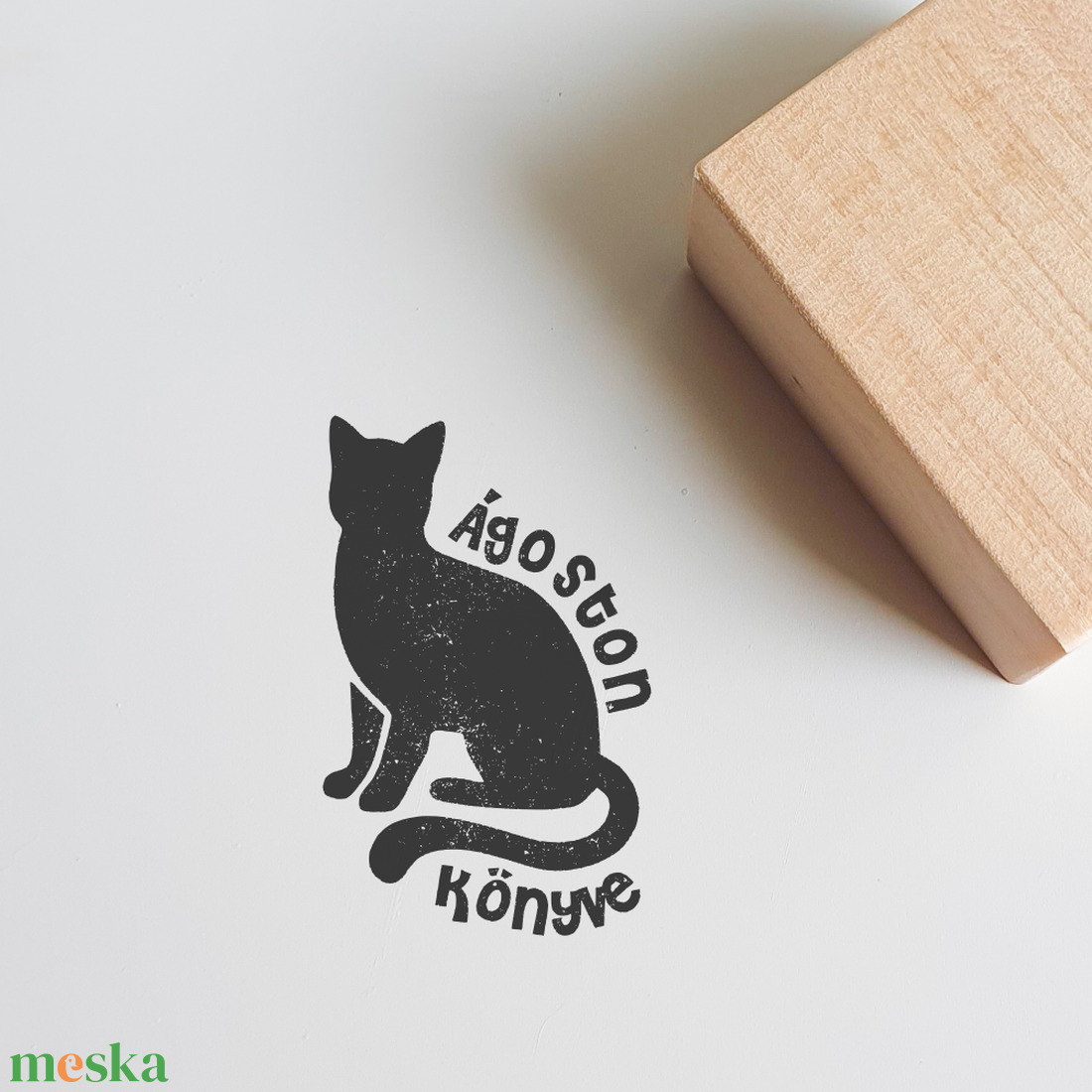 Ex libris pecsét, személyre szabható bélyegző, könyv nyomda - Ülő cica - könyv & zene - ex libris pecsét - Meska.hu