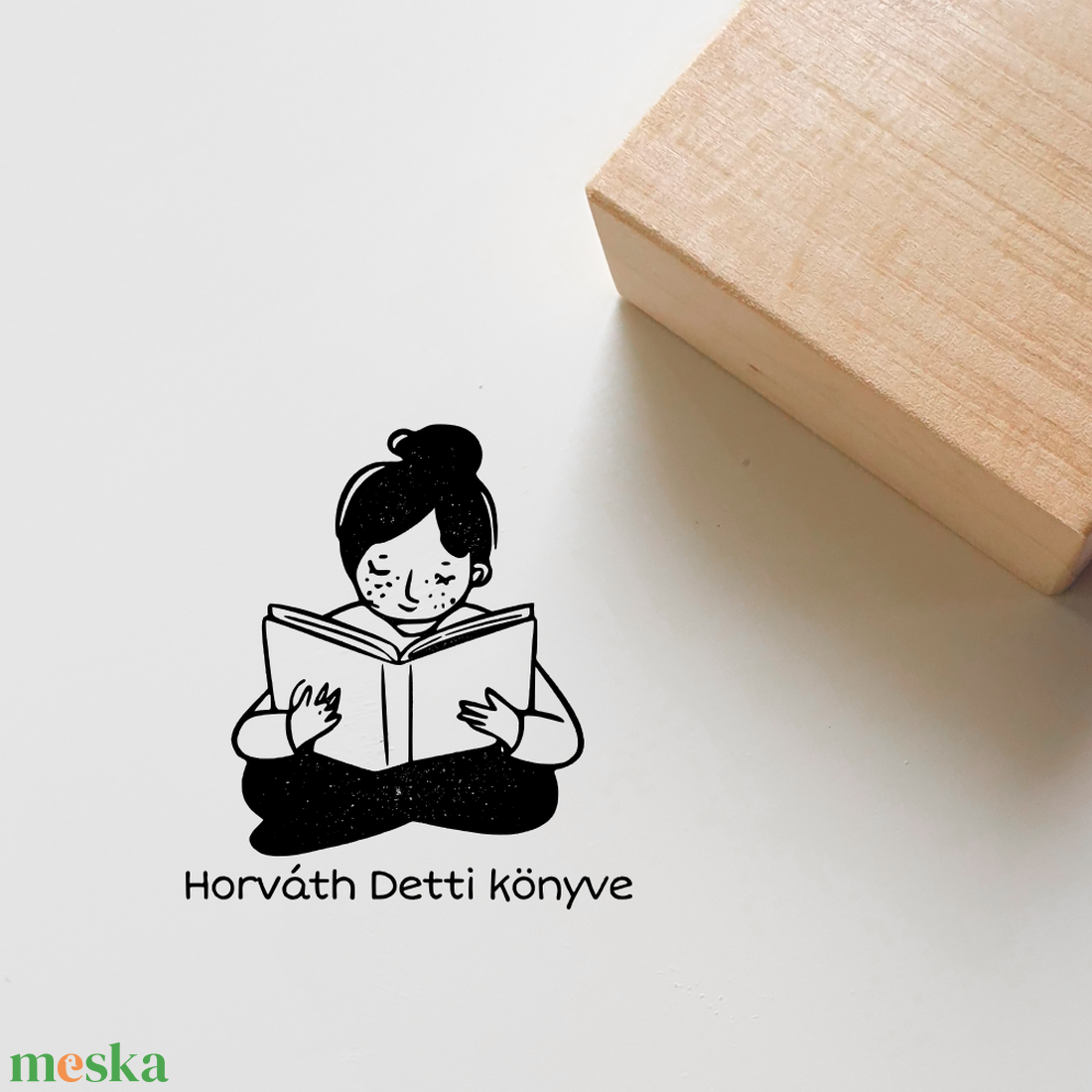 Ex libris pecsét, személyre szabható bélyegző, könyv nyomda - Belemerülő olvasó lány - könyv & zene - ex libris pecsét - Meska.hu