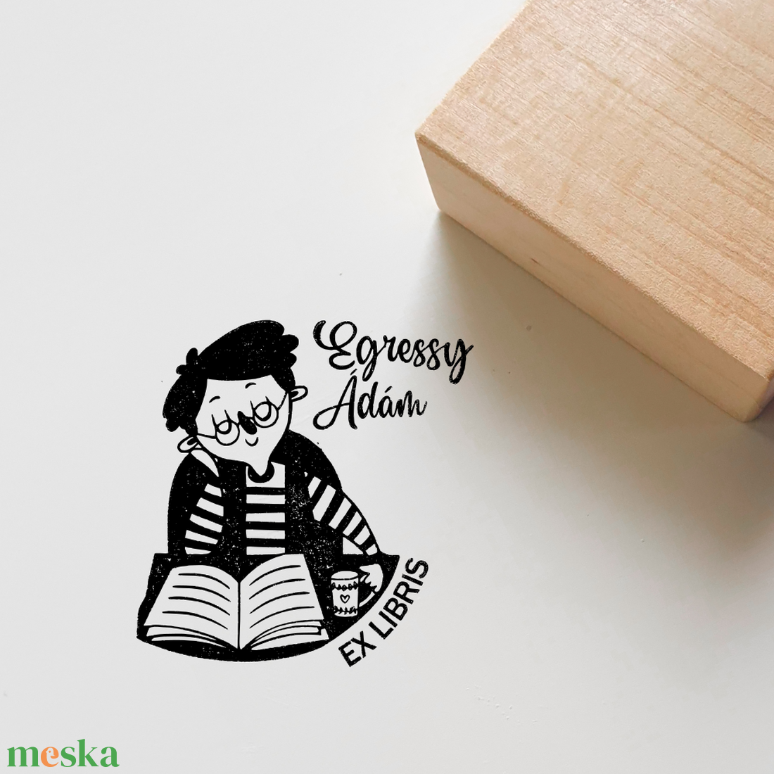Ex libris pecsét, személyre szabható bélyegző, könyv nyomda - Olvasó fiú - könyv & zene - ex libris pecsét - Meska.hu
