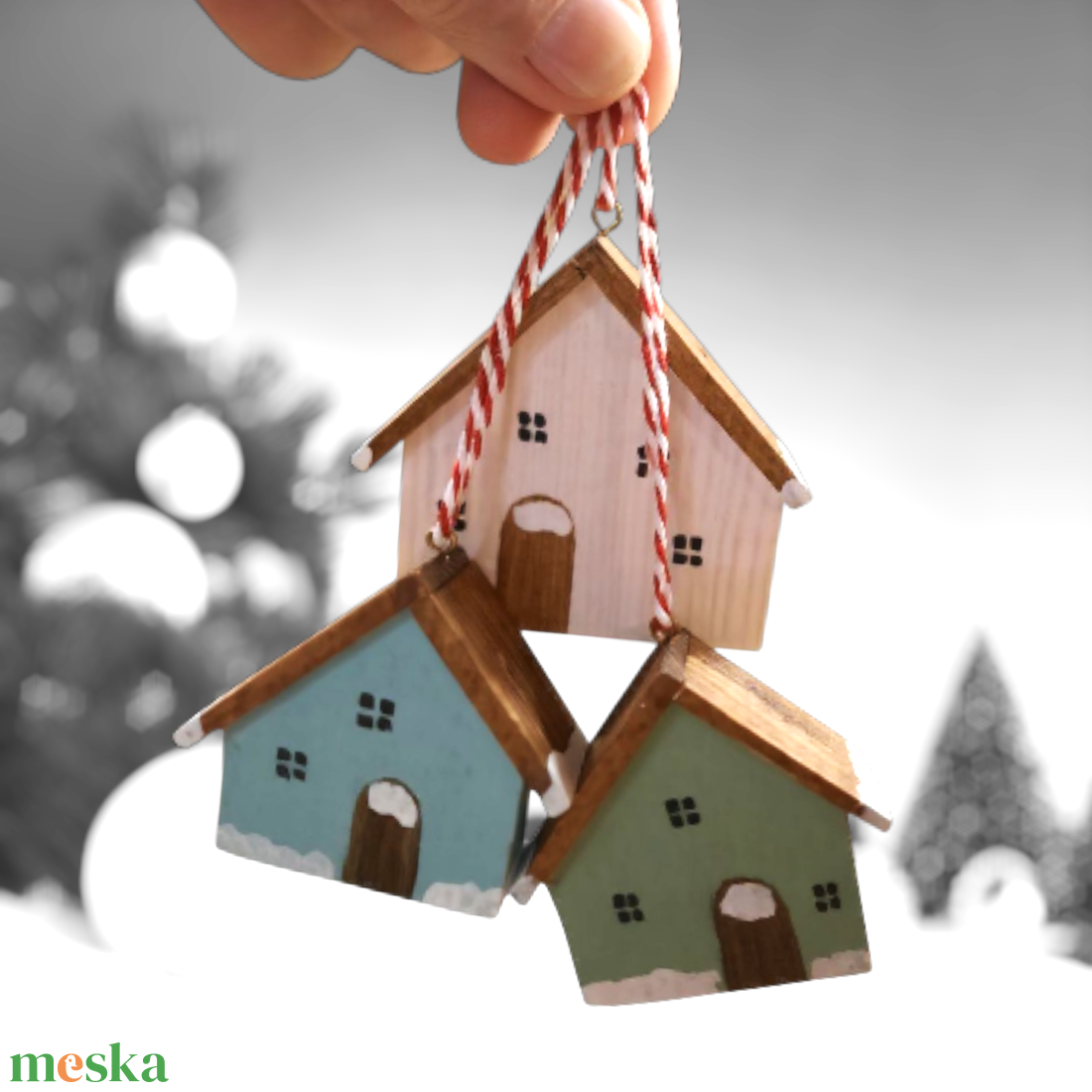 Házikó karácsonyi dekoráció, karácsonyfadísz, 3 db/csomag - karácsony - karácsonyi lakásdekoráció - karácsonyfadíszek - Meska.hu