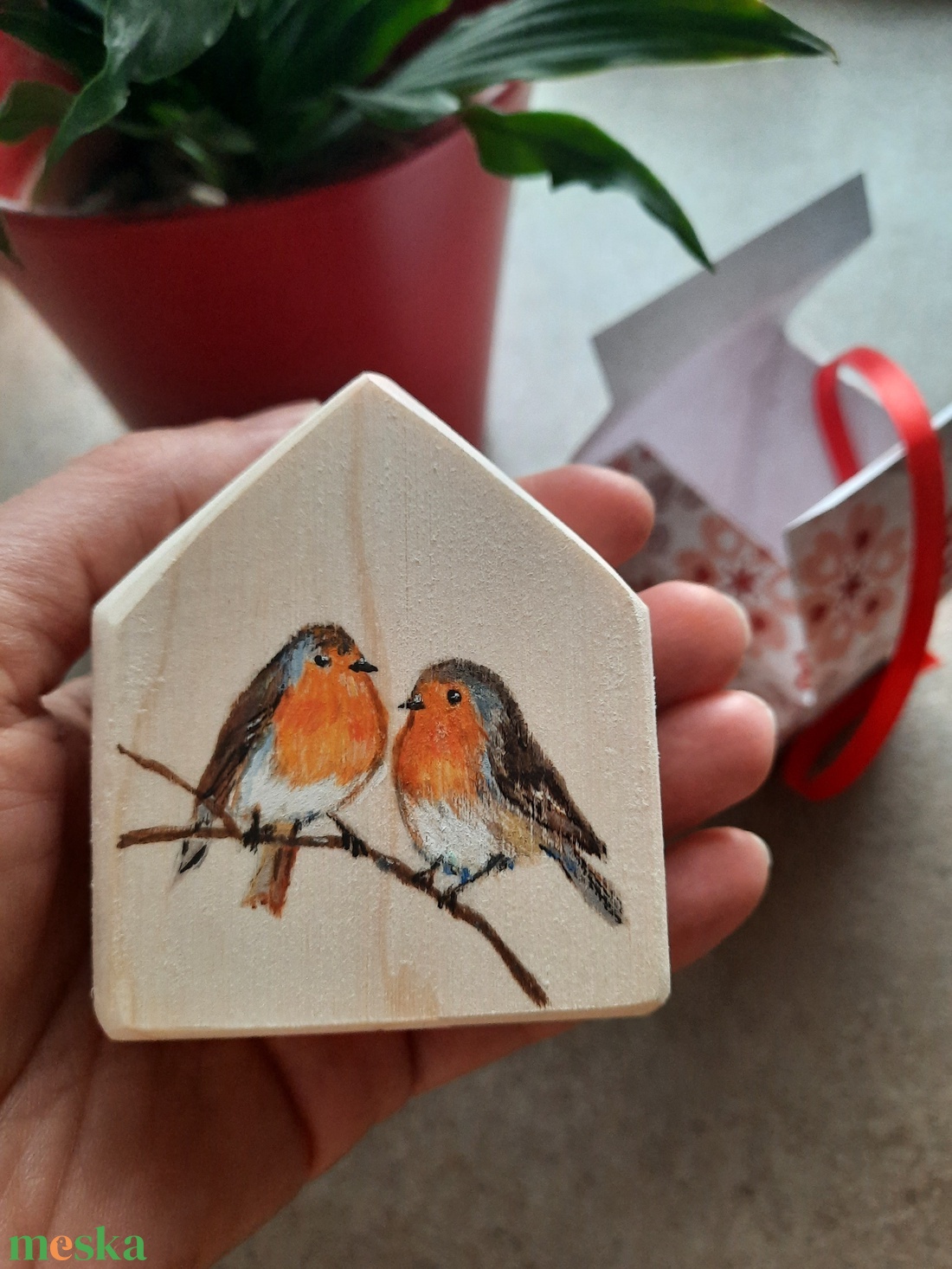 Házikó egyedi festéssel - Vörösbegy; Valentin-napra, Nőnapra vagy más alkalomra -  - Meska.hu