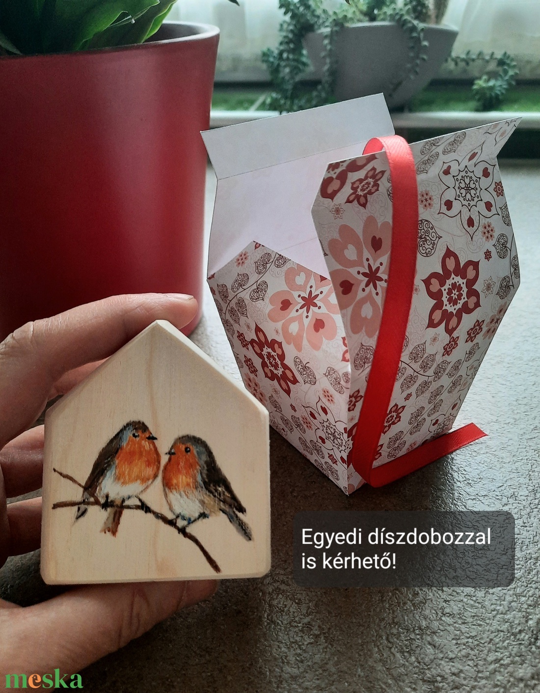 Házikó egyedi festéssel - Vörösbegy; Valentin-napra, Nőnapra vagy más alkalomra -  - Meska.hu