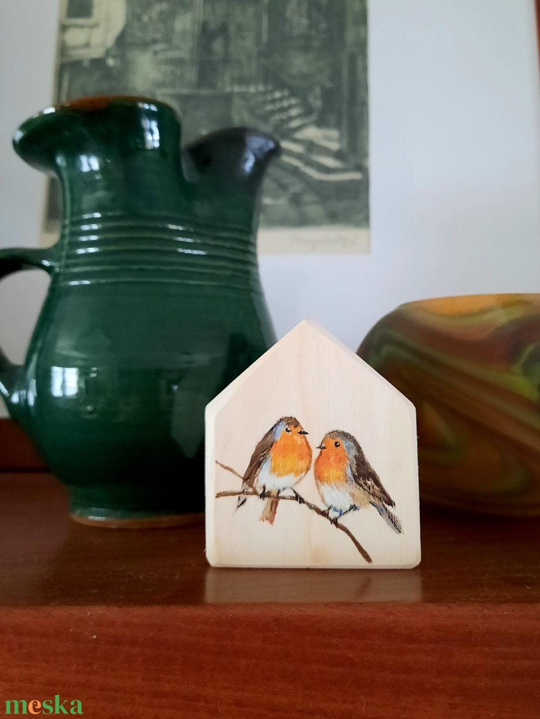 Házikó egyedi festéssel - Vörösbegy; Valentin-napra, Nőnapra vagy más alkalomra -  - Meska.hu