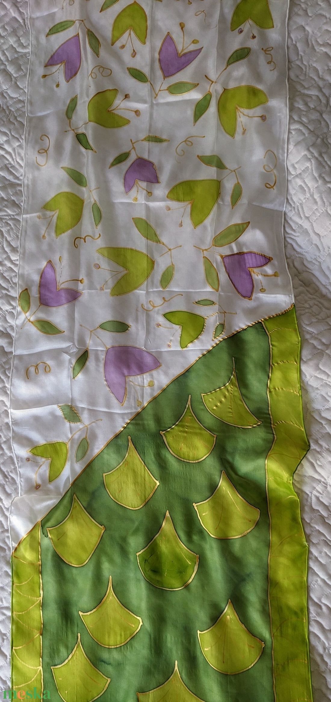 Kézzel festett selyemkendő - Tulipán és Ginko biloba - - Meska.hu Kézzel festett selyemkendő - Tulipán és Ginko biloba - - Meska.hu