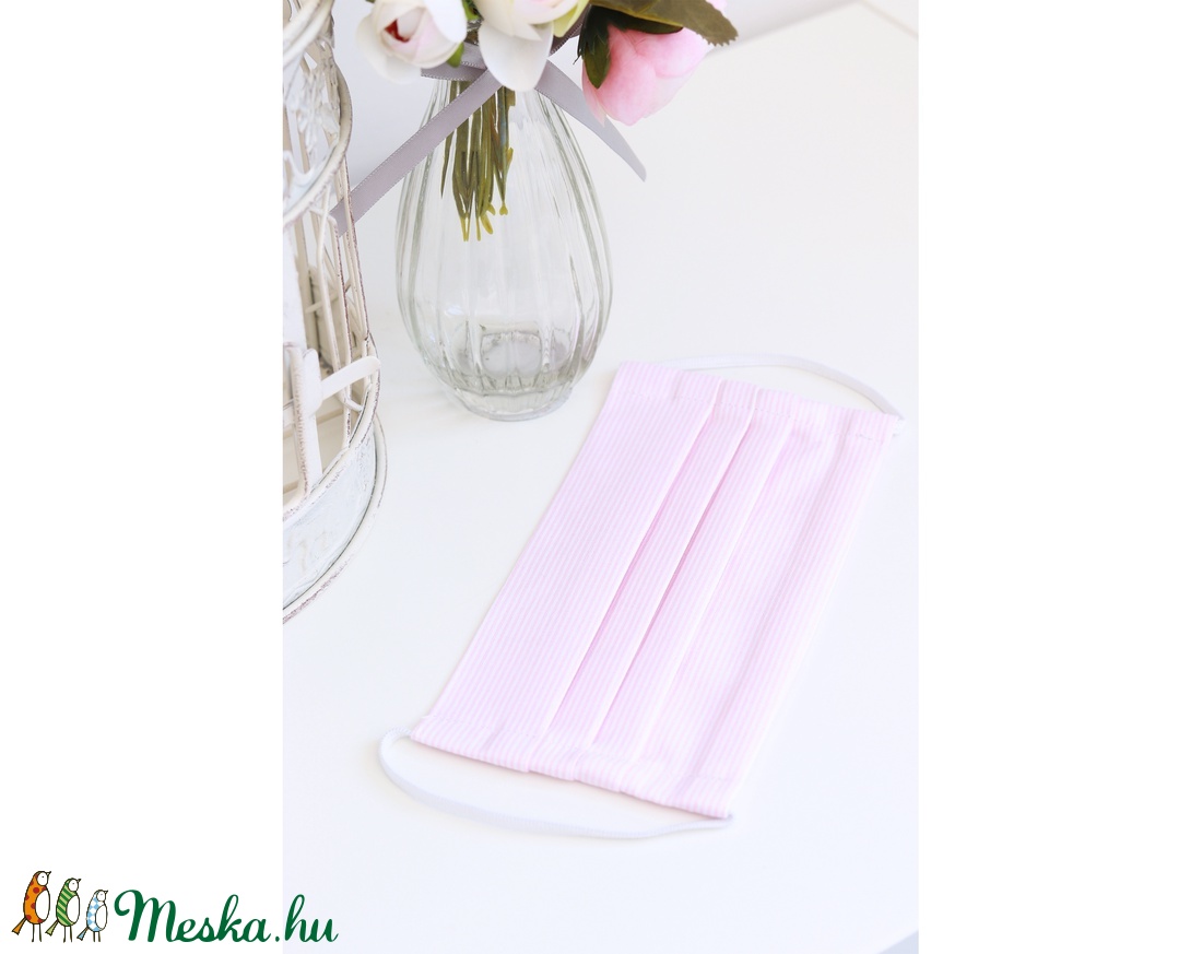 Arcmaszk szűrőtartóval szájmaszk dupla rétegű 100% pamut mosható vasalható újra használható, puha gumi rózsaszín csíkos -  - Meska.hu