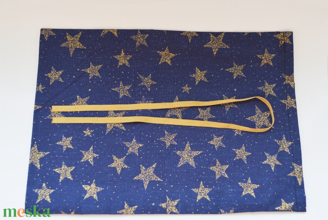 Ajándékzsák, mikulászsák, textilzsák - kék, arany csillagokkal - karácsony - mikulás - mikulás zsák - Meska.hu
