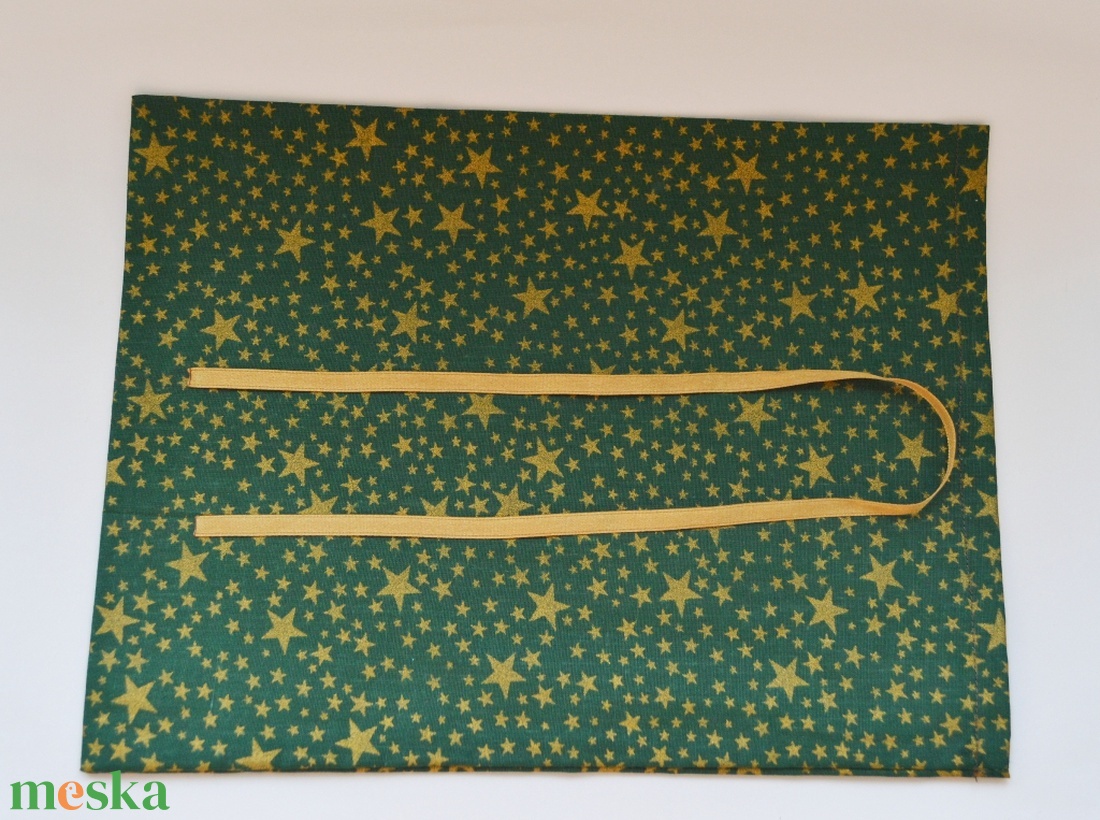 Ajándékzsák, mikulászsák, textilzsák - zöld, arany csillagokkal - karácsony - mikulás - mikulás zsák - Meska.hu