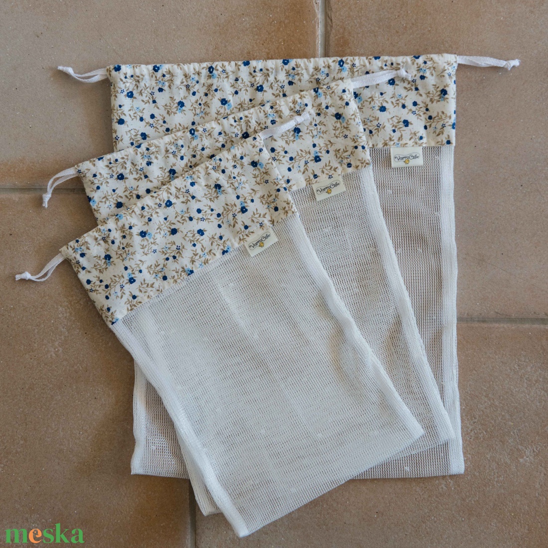 Textil zacskó csomag - S,M,L - Kék apró virágos - táska & tok - bevásárlás & shopper táska - zöldség/gyümölcs zsák - Meska.hu