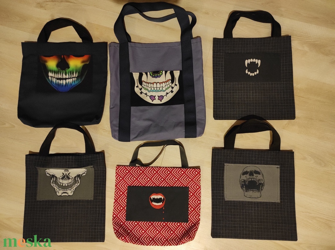 Halloween vászonszatyor/ candy bag: szürke kockás koponyás - otthon & életmód - dekoráció - halloween - halloweeni jelmez és kiegészítők - Meska.hu