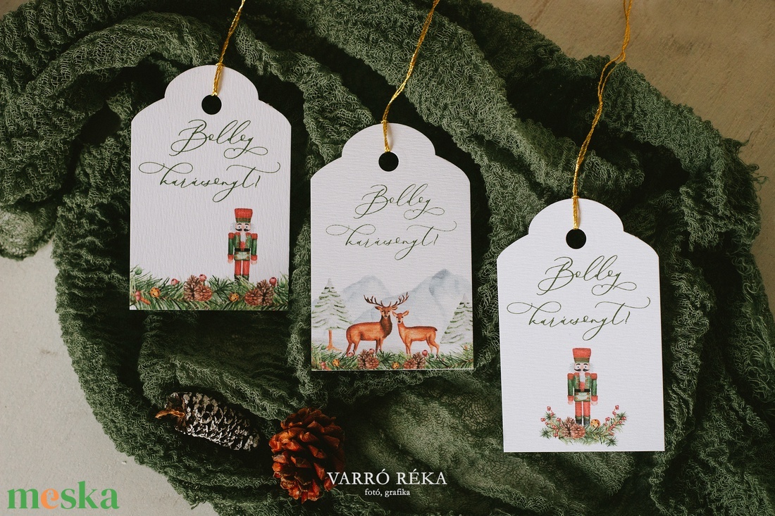 Festett ajándékkísérő kártyacsomag - karácsony - karácsonyi ajándékozás - karácsonyi képeslap, üdvözlőlap, ajándékkísérő - Meska.hu