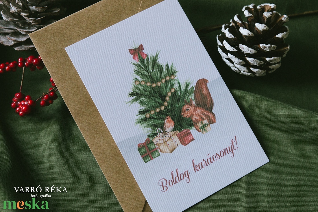 Festett mókusos karácsonyi képeslap - karácsony - karácsonyi ajándékozás - karácsonyi képeslap, üdvözlőlap, ajándékkísérő - Meska.hu