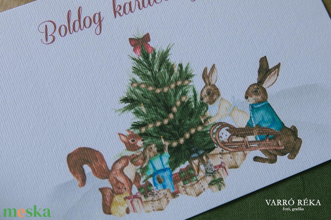 Festett erdei állatos karácsonyi képeslap - karácsony - karácsonyi ajándékozás - karácsonyi képeslap, üdvözlőlap, ajándékkísérő - Meska.hu