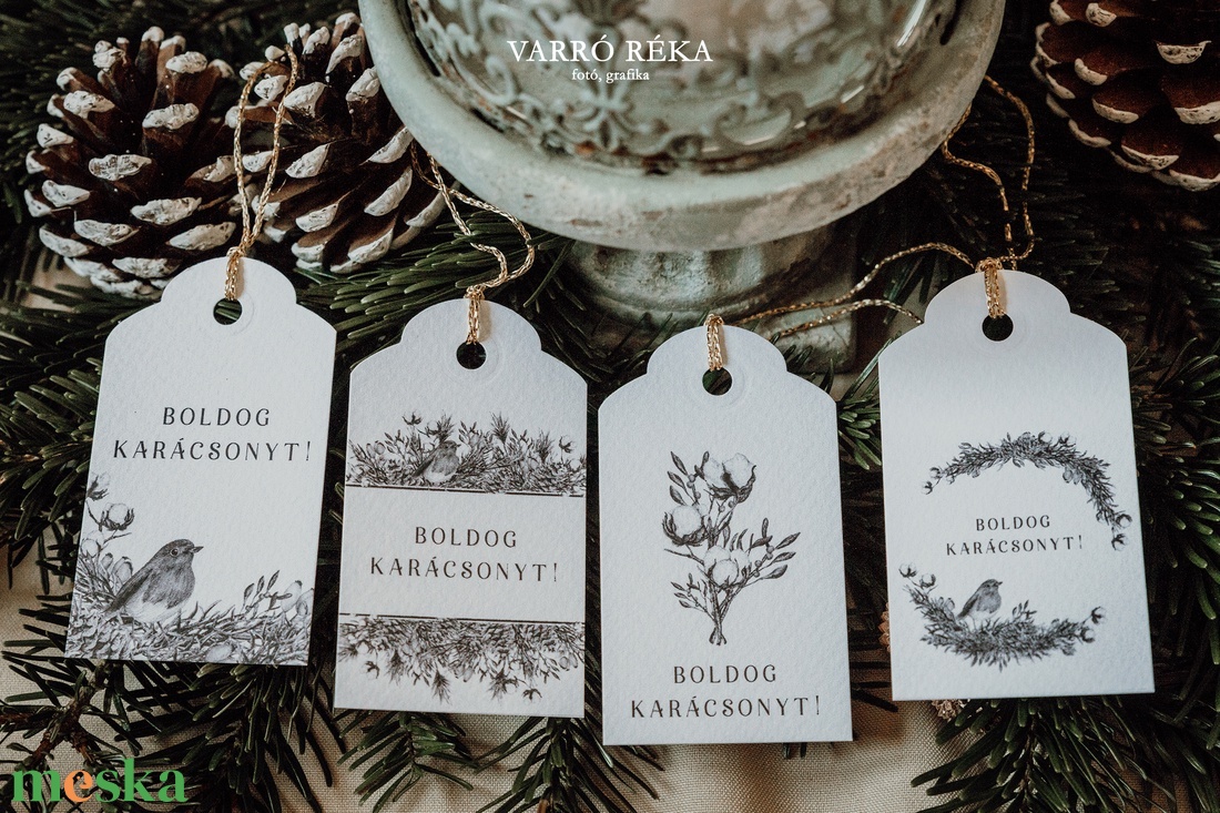 4 db-os madaras ajándékkísérő kártya - karácsony - karácsonyi ajándékozás - karácsonyi képeslap, üdvözlőlap, ajándékkísérő - Meska.hu