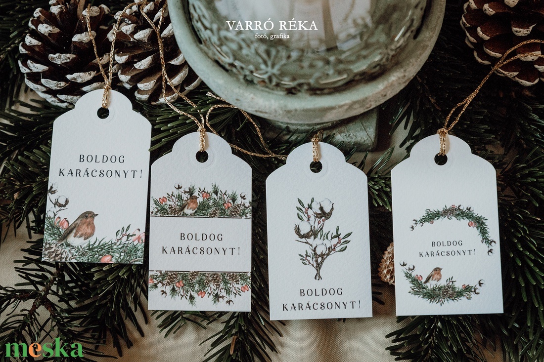 4 db-os madaras ajándékkísérő kártya - karácsony - karácsonyi ajándékozás - karácsonyi képeslap, üdvözlőlap, ajándékkísérő - Meska.hu
