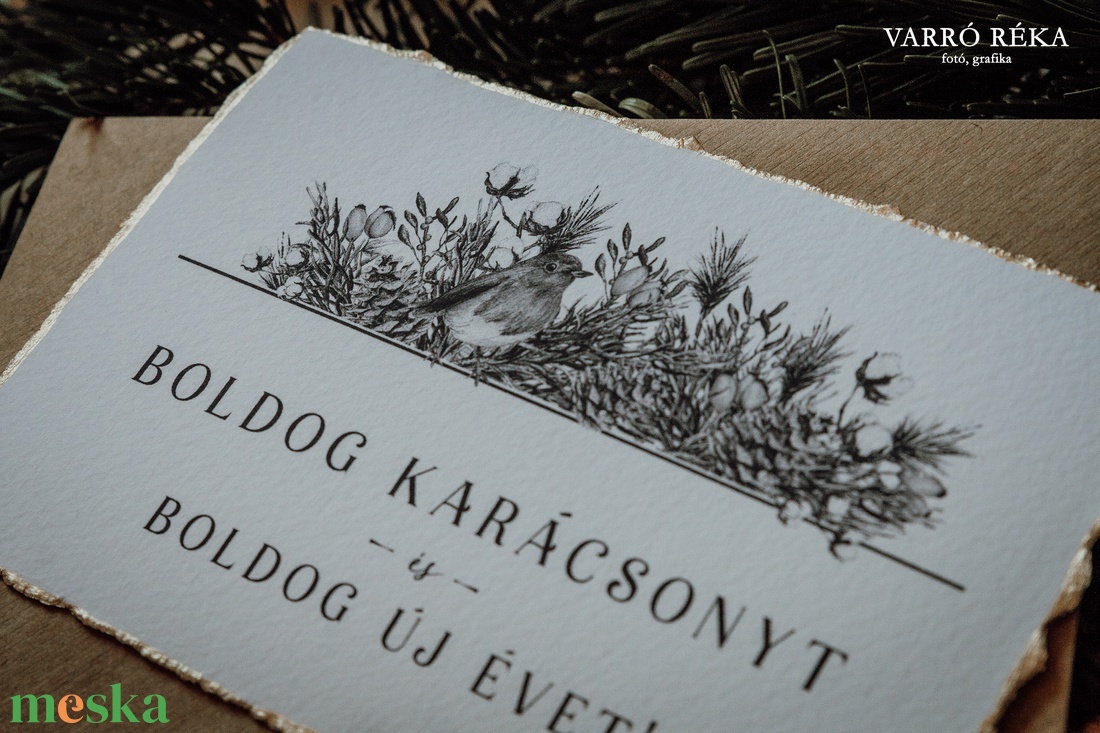 Madaras karácsonyi képeslap - szürke mintával - karácsony - karácsonyi ajándékozás - karácsonyi képeslap, üdvözlőlap, ajándékkísérő - Meska.hu