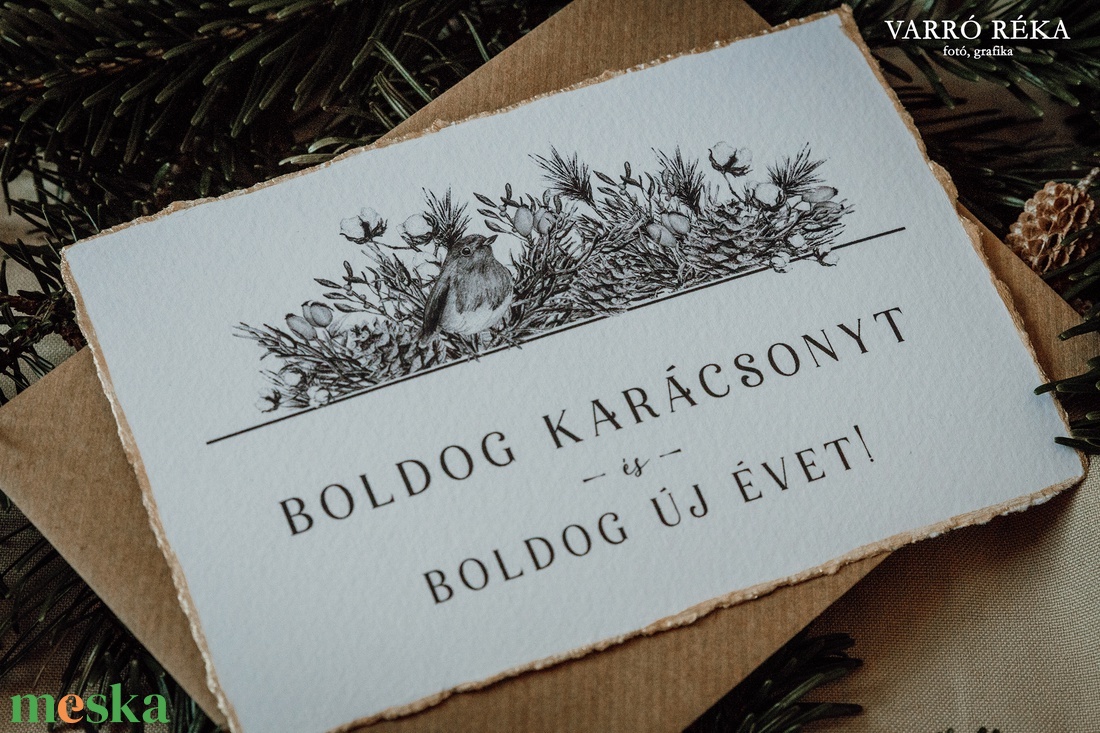 Madaras karácsonyi képeslap - szürke mintával - karácsony - karácsonyi ajándékozás - karácsonyi képeslap, üdvözlőlap, ajándékkísérő - Meska.hu