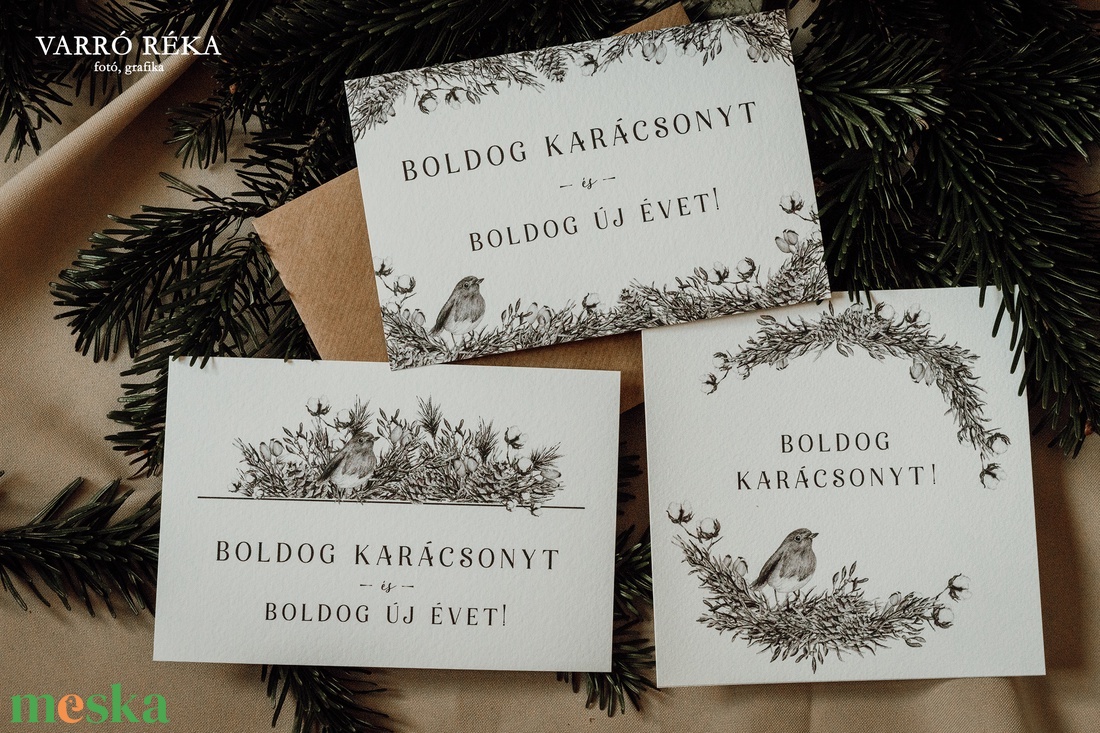 Madaras karácsonyi képeslap - szürke mintával - karácsony - karácsonyi ajándékozás - karácsonyi képeslap, üdvözlőlap, ajándékkísérő - Meska.hu
