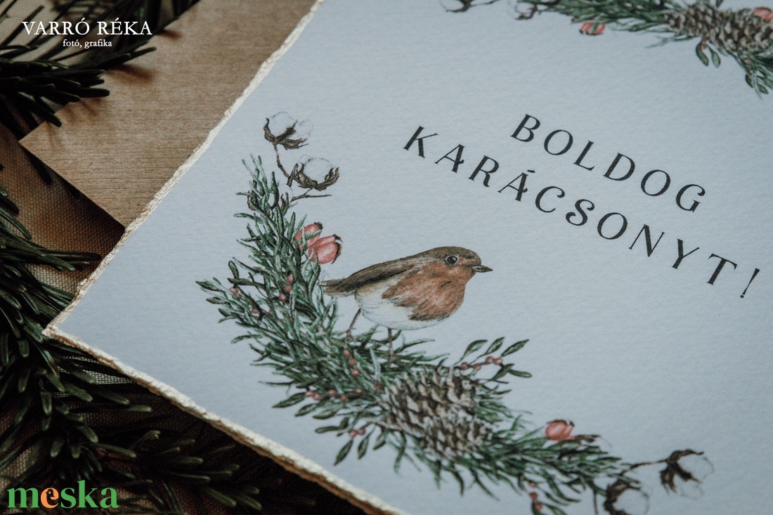 Madaras koszorús karácsonyi képeslap - színes mintával - karácsony - karácsonyi ajándékozás - karácsonyi képeslap, üdvözlőlap, ajándékkísérő - Meska.hu