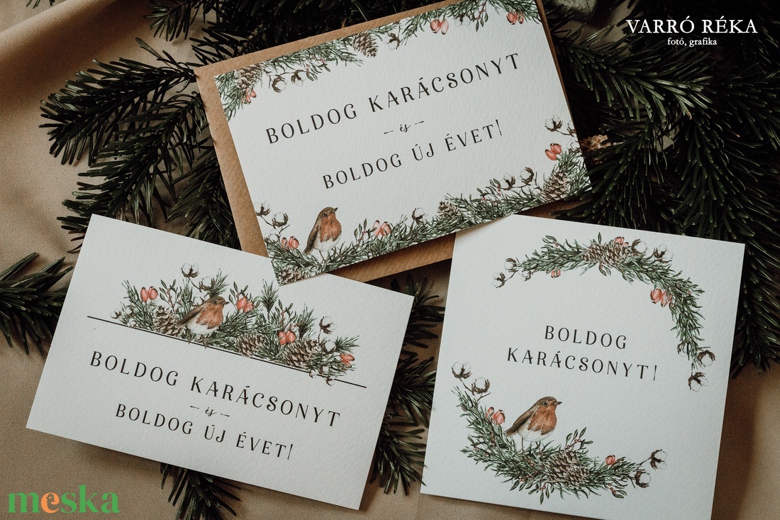 Madaras koszorús karácsonyi képeslap - színes mintával - karácsony - karácsonyi ajándékozás - karácsonyi képeslap, üdvözlőlap, ajándékkísérő - Meska.hu