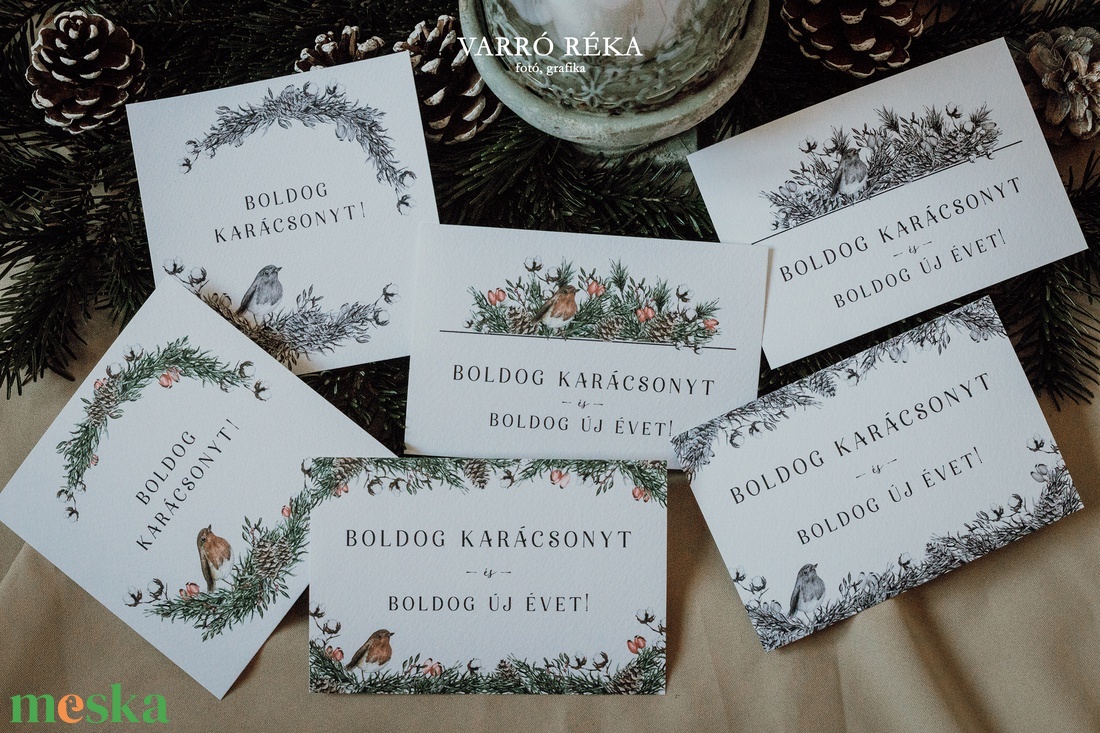 Madaras koszorús karácsonyi képeslap - szürke mintával - karácsony - karácsonyi ajándékozás - karácsonyi képeslap, üdvözlőlap, ajándékkísérő - Meska.hu
