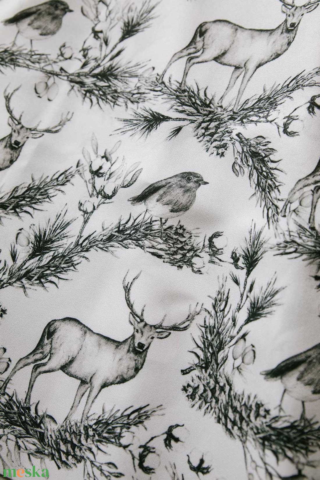 Textilszalvéta  szarvas és vörösbegy  szürke grafikával - otthon & életmód - konyhafelszerelés, tálalás - konyhai textil - szalvéta - Meska.hu