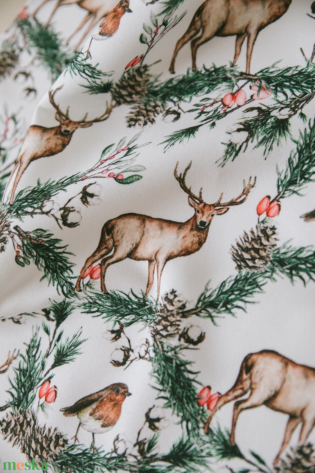 Textilszalvéta  szarvas és vörösbegy  színes grafikával - otthon & életmód - konyhafelszerelés, tálalás - konyhai textil - szalvéta - Meska.hu