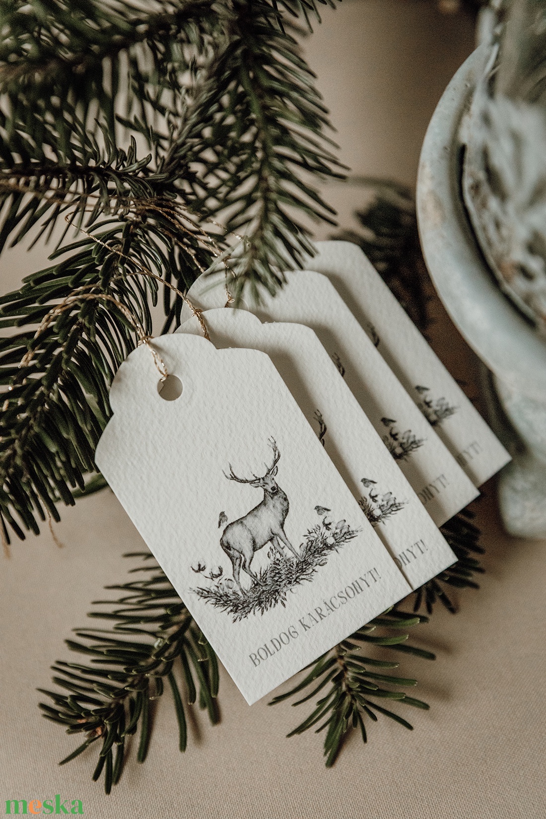 4 db-os szarvasos ajándékkísérő kártya - karácsony - karácsonyi ajándékozás - karácsonyi képeslap, üdvözlőlap, ajándékkísérő - Meska.hu