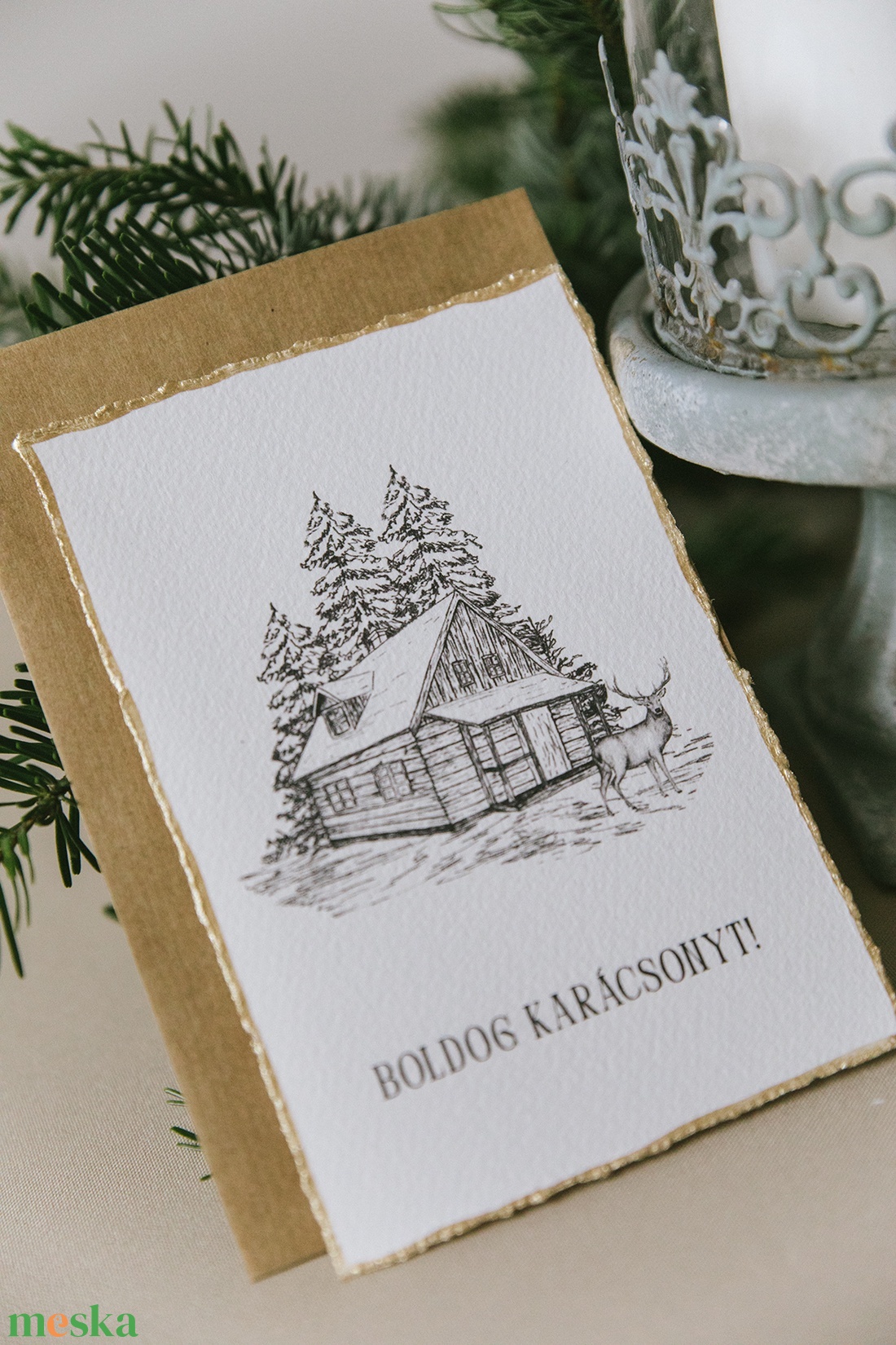 Ház szarvassal karácsonyi képeslap - karácsony - karácsonyi ajándékozás - karácsonyi képeslap, üdvözlőlap, ajándékkísérő - Meska.hu