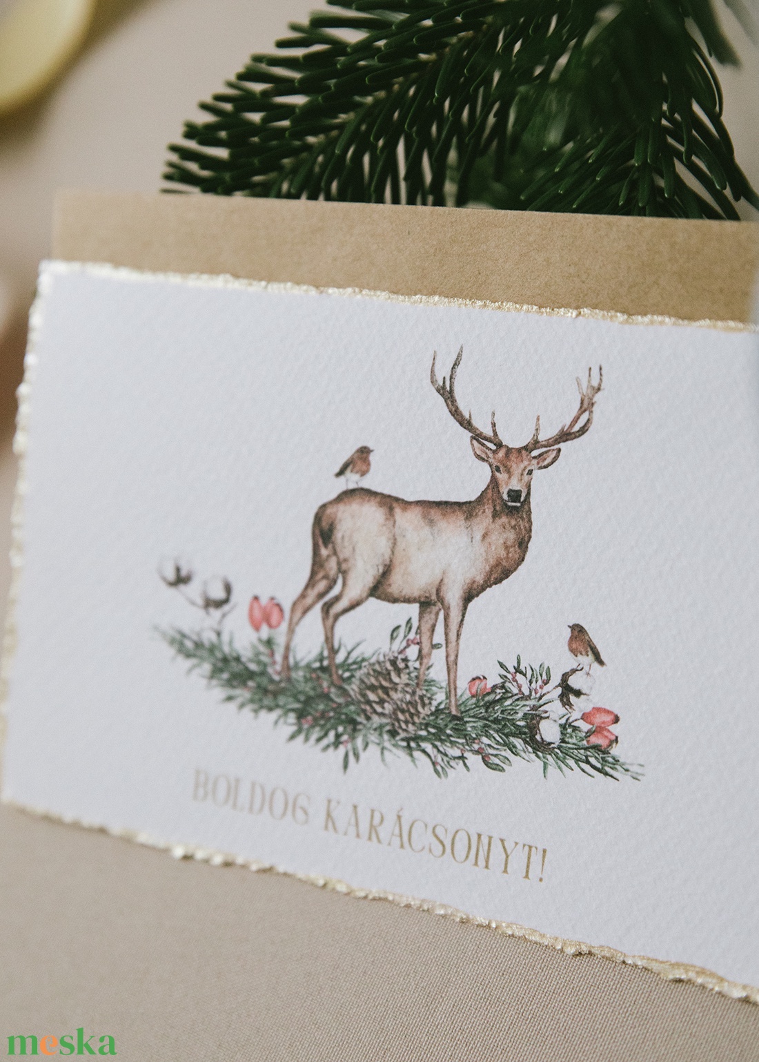 Szarvas madárral karácsonyi képeslap - színes grafikával - karácsony - karácsonyi ajándékozás - karácsonyi képeslap, üdvözlőlap, ajándékkísérő - Meska.hu