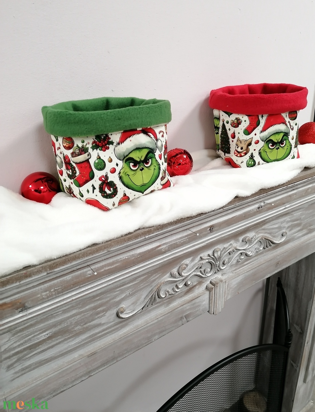 Grincses ünnepi tároló,kosár - karácsony - karácsonyi lakásdekoráció - karácsonyi lakásdíszek - Meska.hu