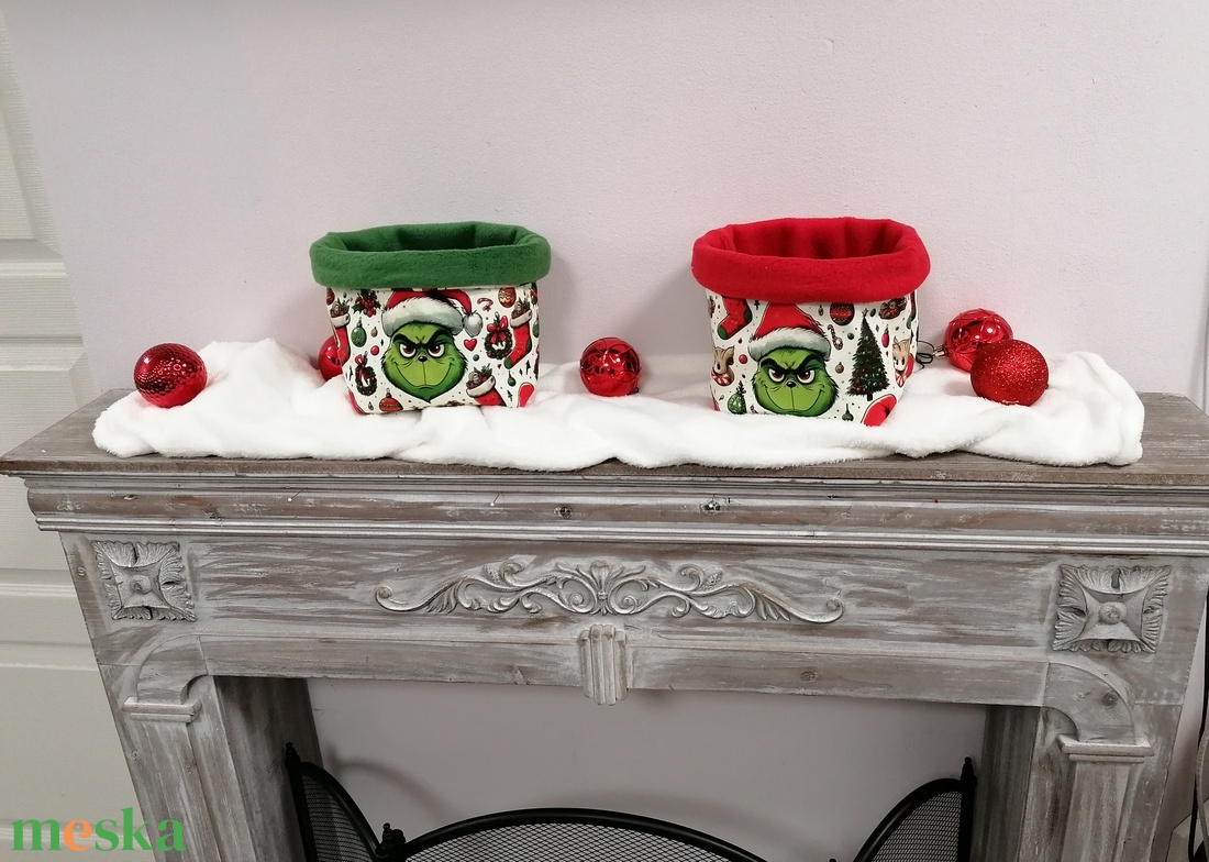 Grincses ünnepi tároló,kosár - karácsony - karácsonyi lakásdekoráció - karácsonyi lakásdíszek - Meska.hu