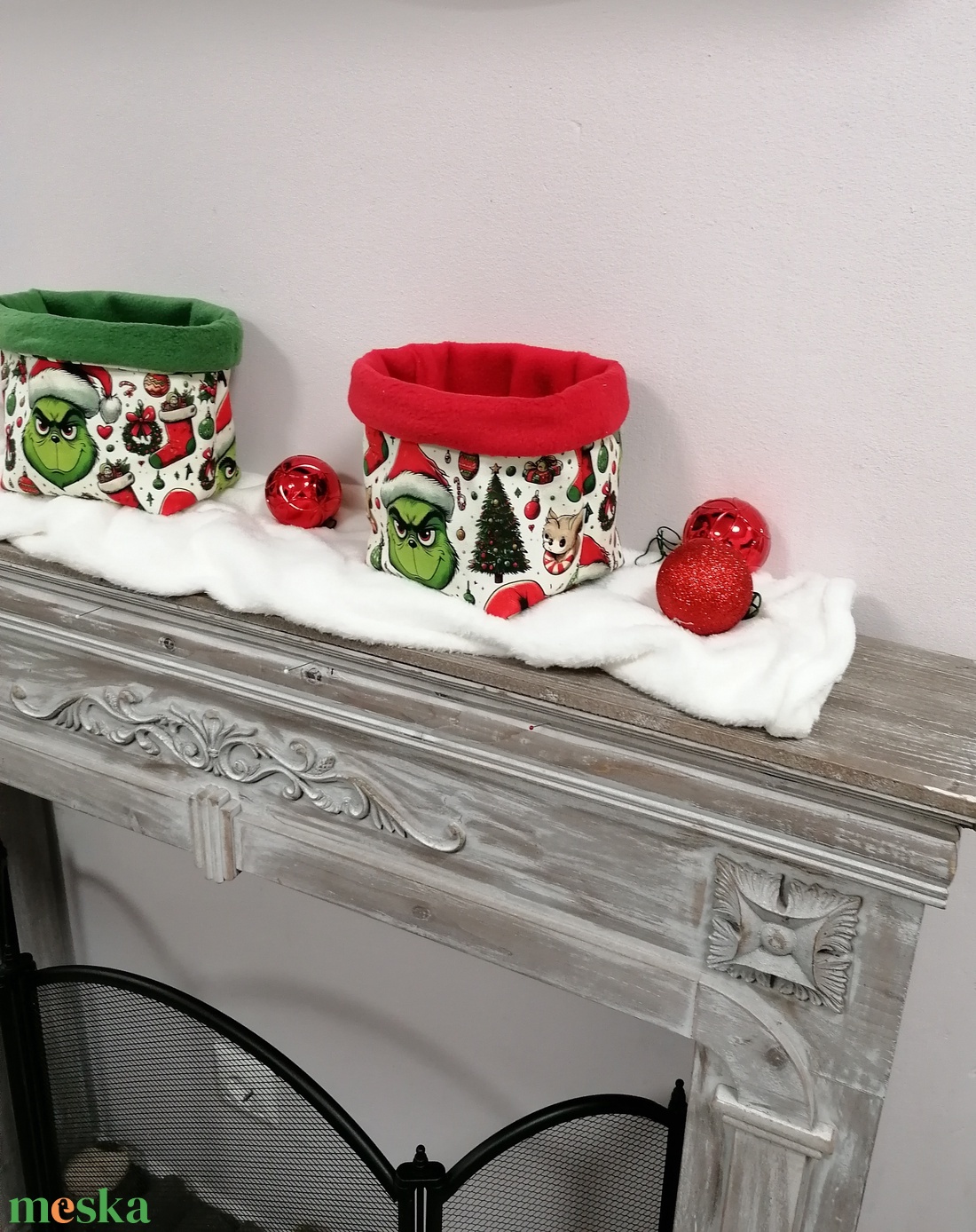 Grincses ünnepi tároló,kosár - karácsony - karácsonyi lakásdekoráció - karácsonyi lakásdíszek - Meska.hu