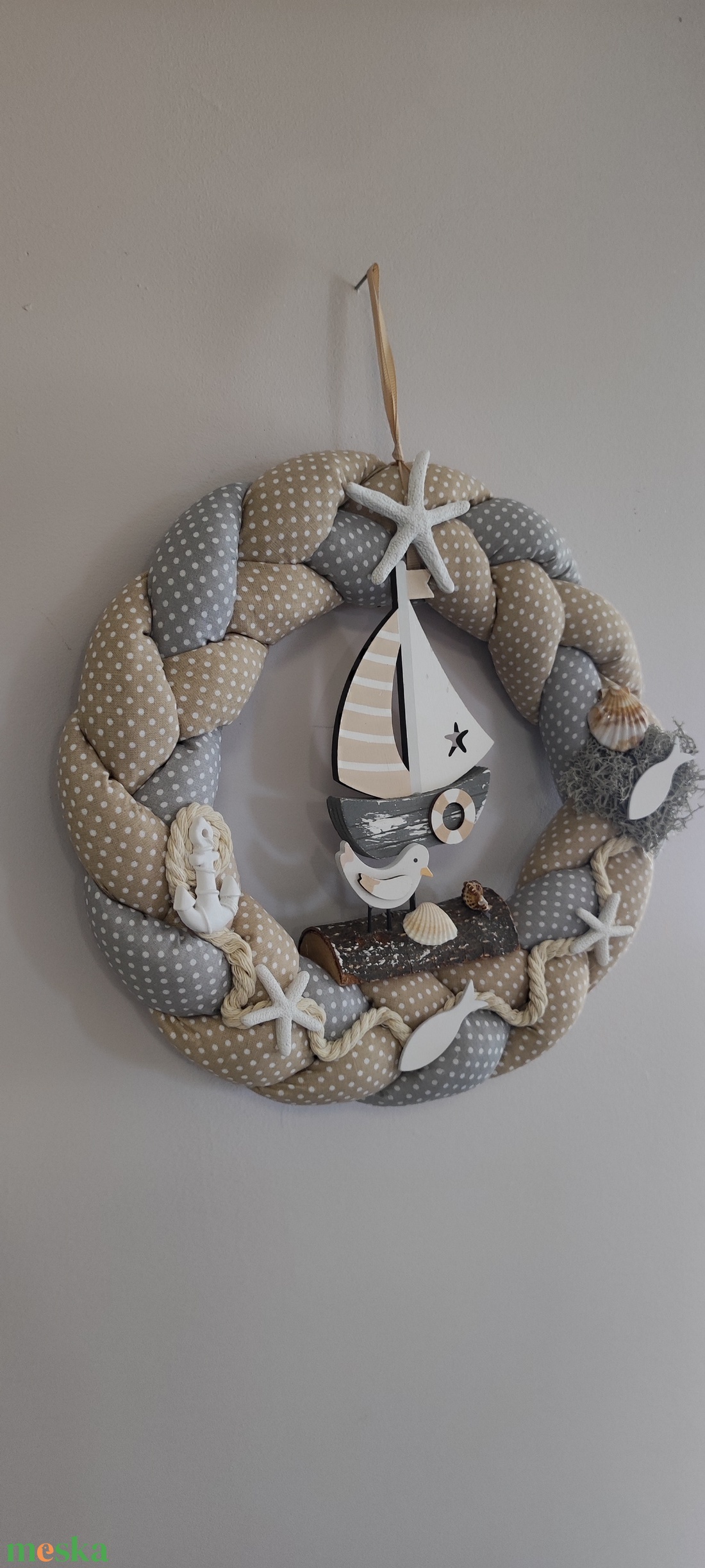 Tengerparti hangulatú, kézzel készült dekor koszorú  - otthon & életmód - dekoráció - ajtó- és ablak dekoráció - ajtódísz & kopogtató - Meska.hu