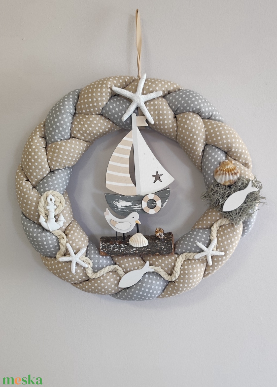 Tengerparti hangulatú, kézzel készült dekor koszorú  - otthon & életmód - dekoráció - ajtó- és ablak dekoráció - ajtódísz & kopogtató - Meska.hu
