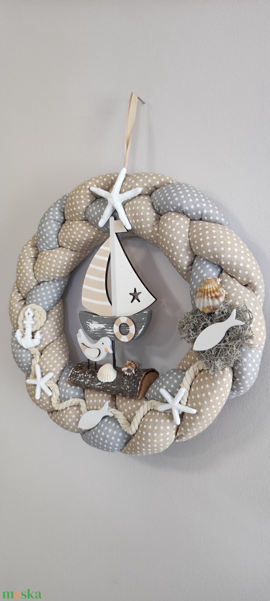 Tengerparti hangulatú, kézzel készült dekor koszorú  - otthon & életmód - dekoráció - ajtó- és ablak dekoráció - ajtódísz & kopogtató - Meska.hu