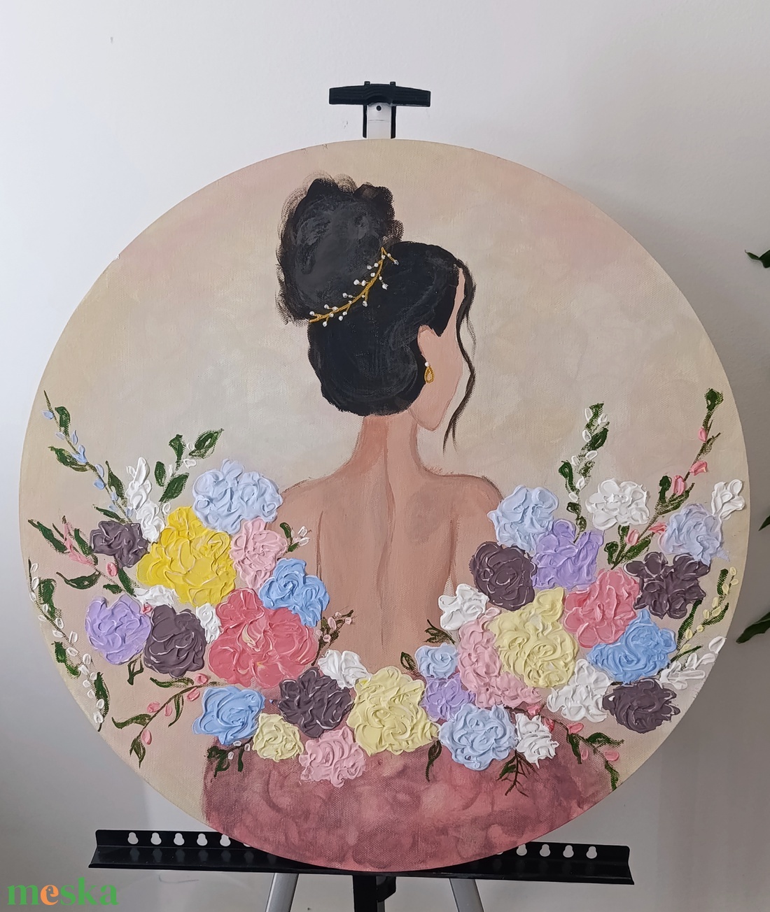Virágzó nőiesség � 3D struktúrált kerek festmény (60 cm) - művészet - festmény - akril - Meska.hu