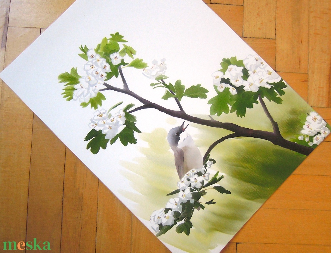 Virágzó galagonyán éneklő kis poszáta - A4 giclée művészeti nyomat - otthon & életmód - dekoráció - kép & falikép - kép & falikép - Meska.hu Virágzó galagonyán éneklő kis poszáta - A4 giclée művészeti nyomat - otthon & életmód - dekoráció - kép & falikép - kép & falikép - Meska.hu