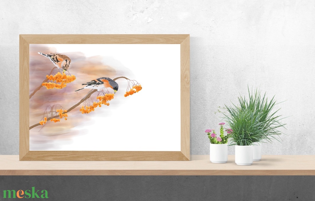 Madárberkenyén táplálkozó fenyőpintyek - Limitált példányszámú A4 giclée művészeti nyomat - művészet - grafika & illusztráció - művészi nyomat - Meska.hu