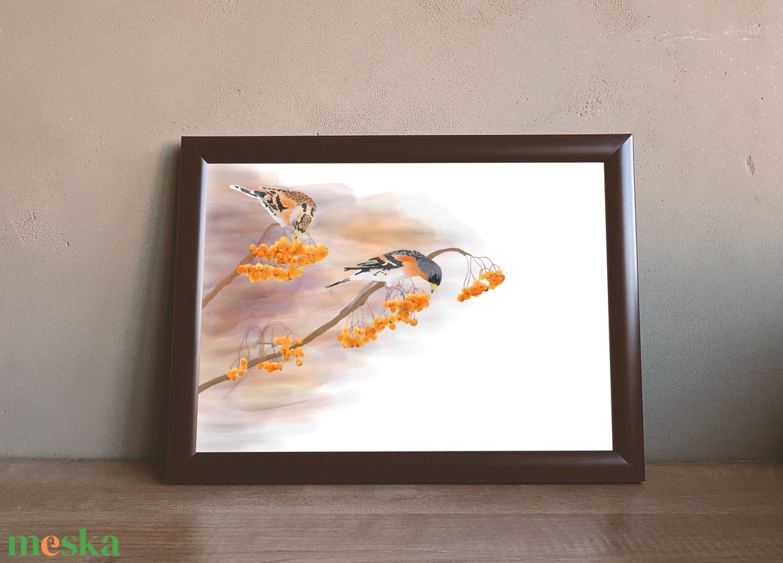 Madárberkenyén táplálkozó fenyőpintyek - Limitált példányszámú A4 giclée művészeti nyomat - művészet - grafika & illusztráció - művészi nyomat - Meska.hu