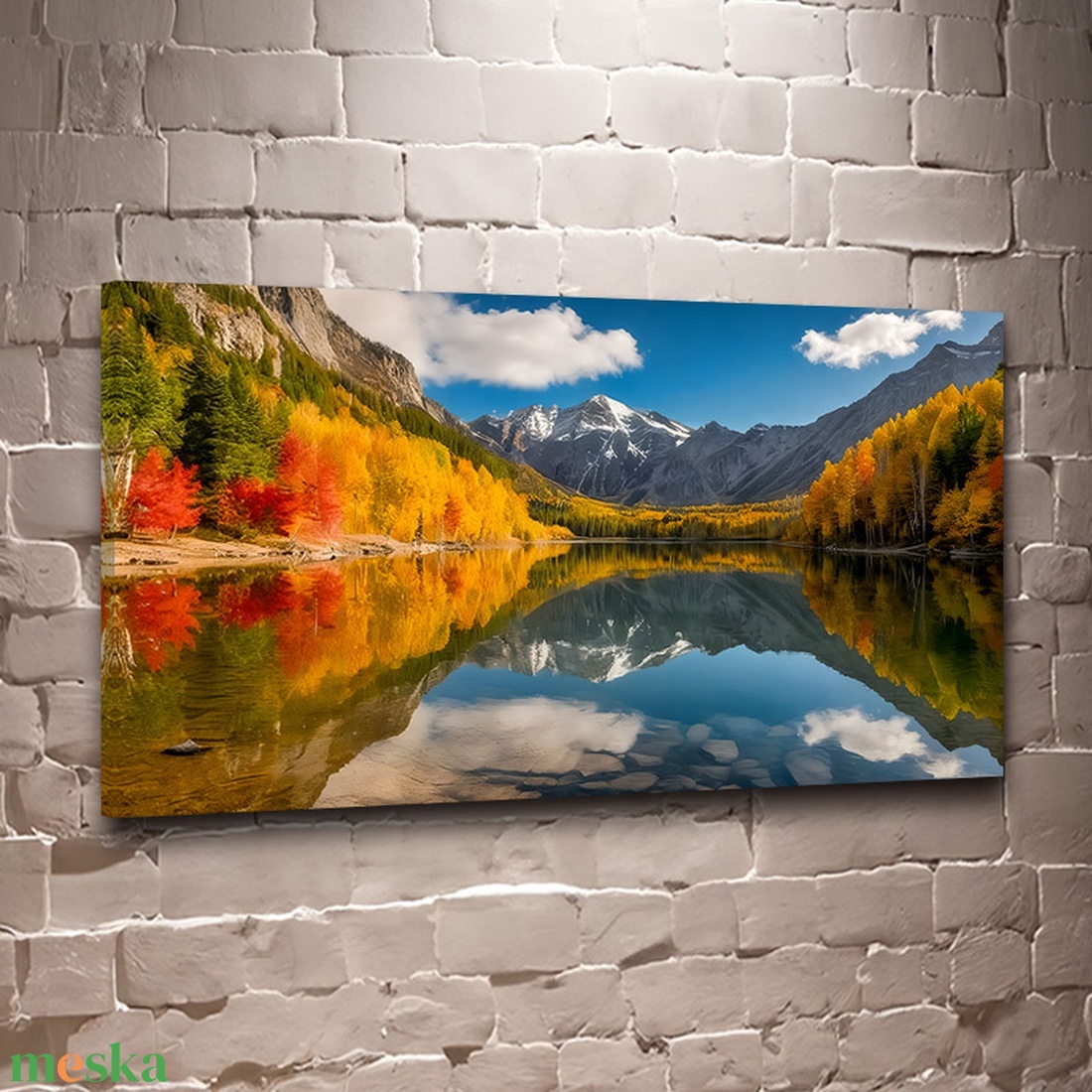 Őszi tóparti táj hegyekkel tájkép - vászonkép 60x34 cm - otthon & életmód - dekoráció - kép & falikép - vászonkép - Meska.hu