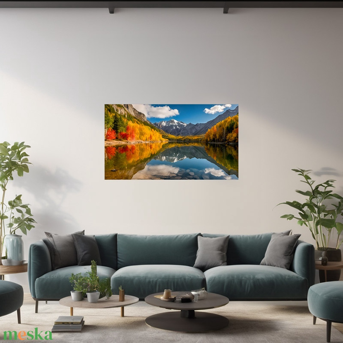 Őszi tóparti táj hegyekkel tájkép - vászonkép 60x34 cm - otthon & életmód - dekoráció - kép & falikép - vászonkép - Meska.hu