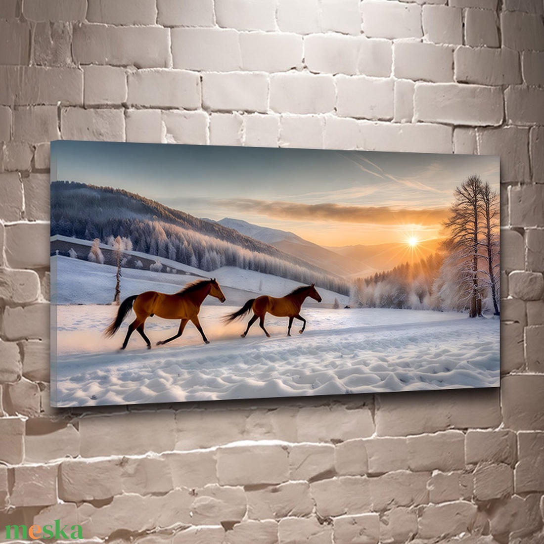Lovak vágtáznak a téli lovas tájon napnyugtában - téli tájkép vászonkép 60x34 cm - otthon & életmód - dekoráció - kép & falikép - vászonkép - Meska.hu Lovak vágtáznak a téli lovas tájon napnyugtában - téli tájkép vászonkép 60x34 cm - otthon & életmód - dekoráció - kép & falikép - vászonkép - Meska.hu