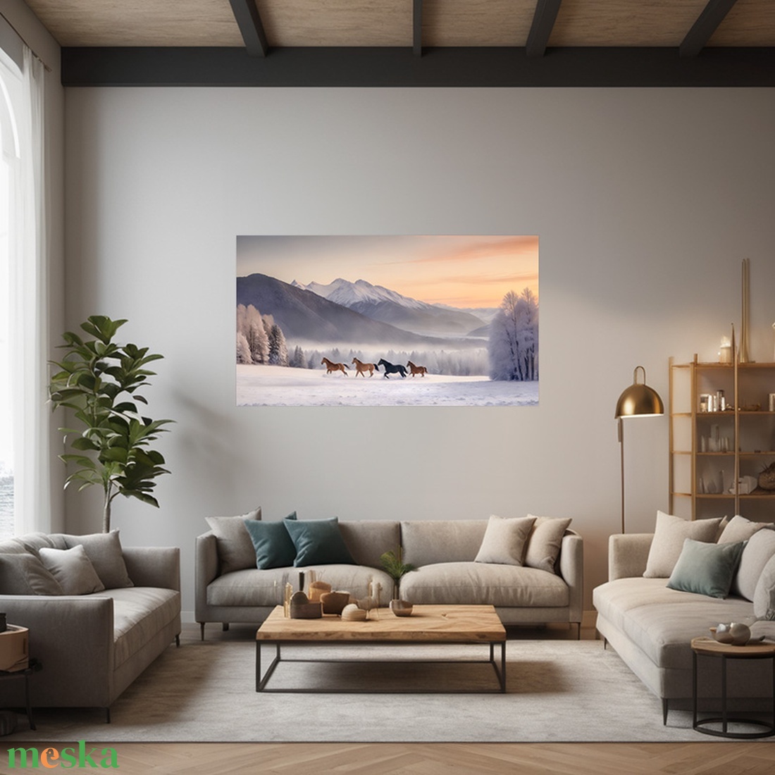 Vadlovak futnak téli tájon napkeltekor - téli lovas tájkép vászonkép 60x34 cm - otthon & életmód - dekoráció - kép & falikép - vászonkép - Meska.hu Vadlovak futnak téli tájon napkeltekor - téli lovas tájkép vászonkép 60x34 cm - otthon & életmód - dekoráció - kép & falikép - vászonkép - Meska.hu