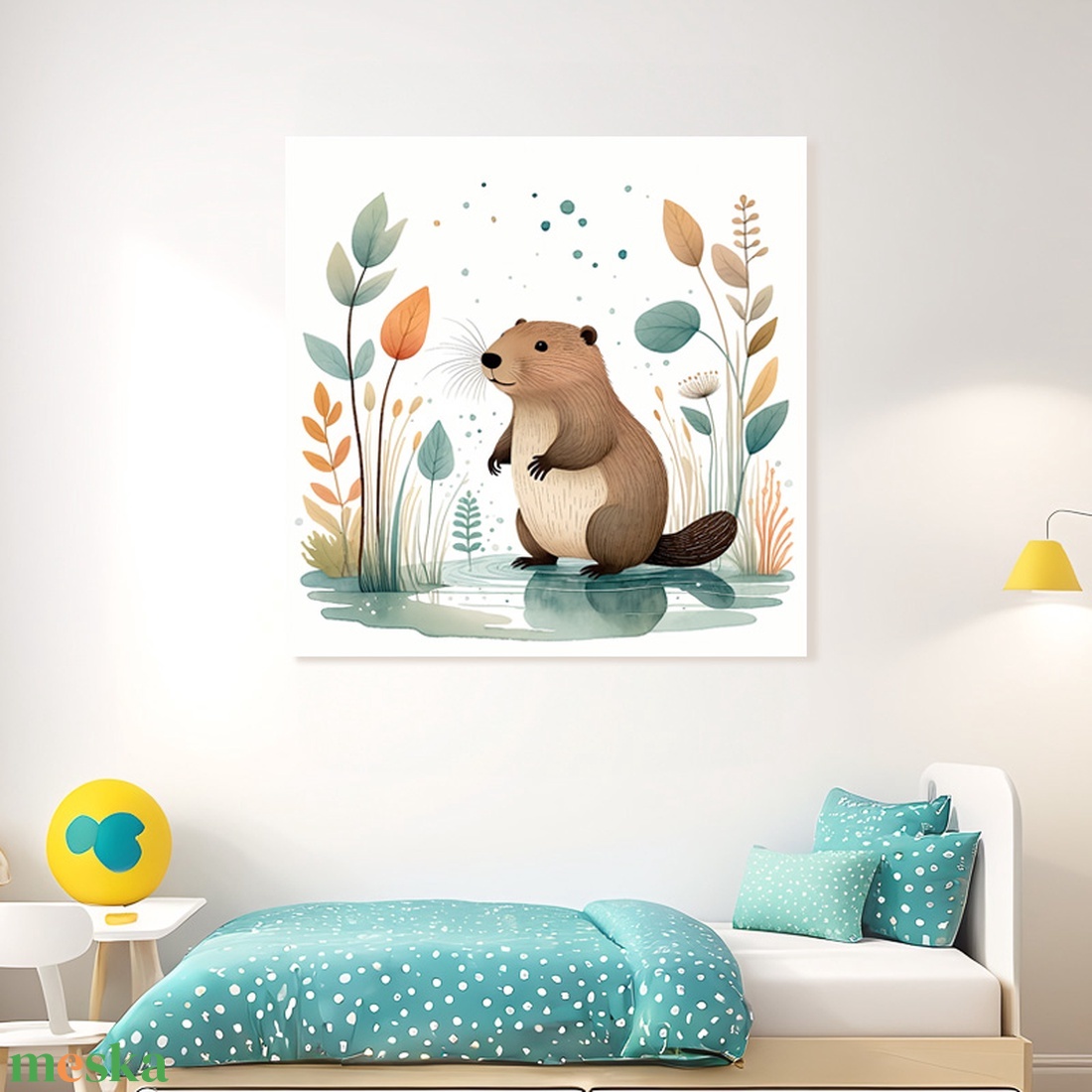 Hód a természetben illusztráció - vászonkép 40x40 cm - otthon & életmód - babaszoba, gyerekszoba - babaszoba kép - Meska.hu Hód a természetben illusztráció - vászonkép 40x40 cm - otthon & életmód - babaszoba, gyerekszoba - babaszoba kép - Meska.hu