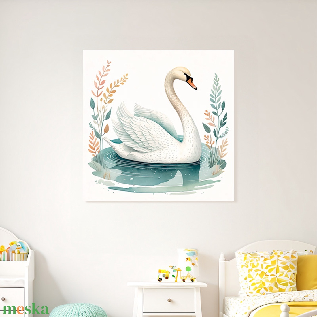Hattyú a tóban illusztráció - vászonkép 40x40 cm - otthon & életmód - babaszoba, gyerekszoba - babaszoba kép - Meska.hu Hattyú a tóban illusztráció - vászonkép 40x40 cm - otthon & életmód - babaszoba, gyerekszoba - babaszoba kép - Meska.hu