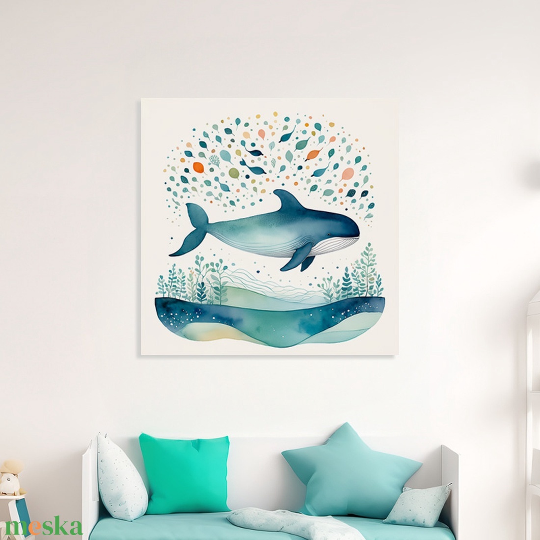 Bálna a tengerben illusztráció - vászonkép 40x40 cm - otthon & életmód - babaszoba, gyerekszoba - babaszoba kép - Meska.hu Bálna a tengerben illusztráció - vászonkép 40x40 cm - otthon & életmód - babaszoba, gyerekszoba - babaszoba kép - Meska.hu