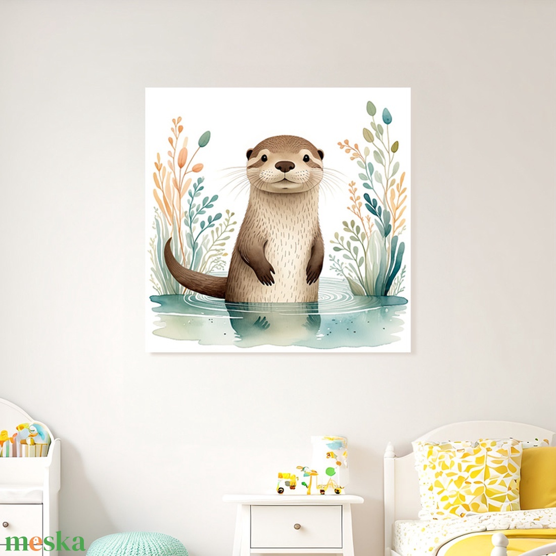 Vidám kis vidra a vízben illusztráció - vászonkép 40x40 cm - otthon & életmód - babaszoba, gyerekszoba - babaszoba kép - Meska.hu Vidám kis vidra a vízben illusztráció - vászonkép 40x40 cm - otthon & életmód - babaszoba, gyerekszoba - babaszoba kép - Meska.hu