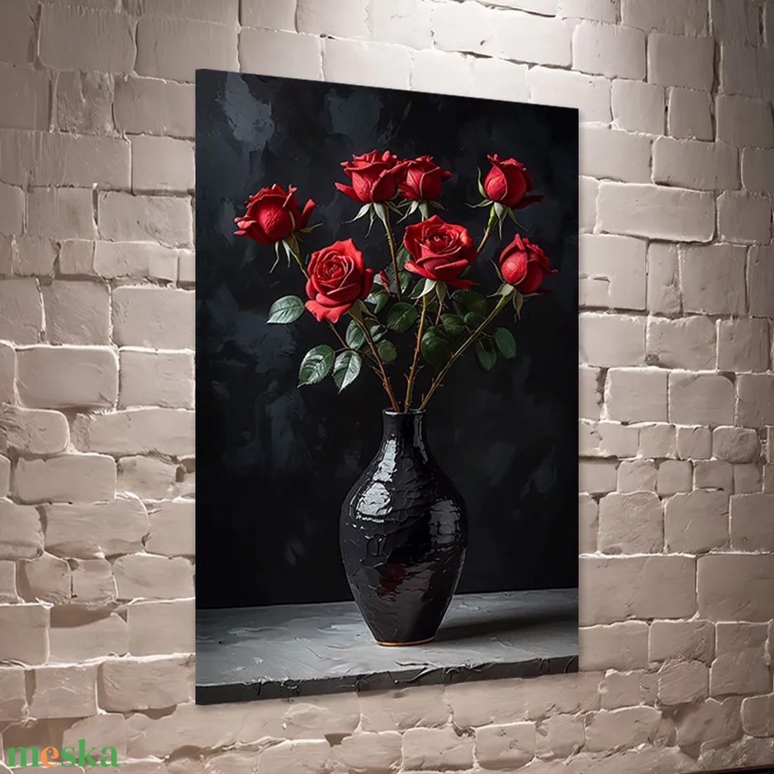 Vörös rózsa csokor vázában csendélet falikép - vászonkép 40x60 cm - otthon & életmód - dekoráció - kép & falikép - vászonkép - Meska.hu